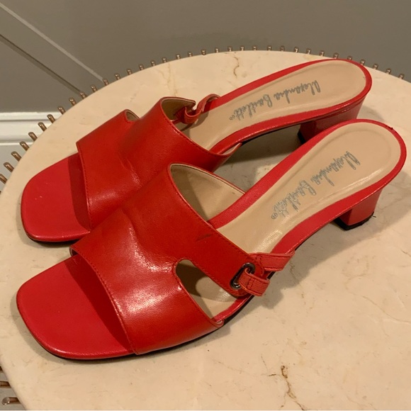 Alexandra Bartlett Woman’s Red Leather Slide Heels Size 7.5 - Picture 2 of 12